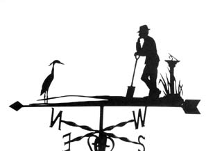 Man sundial and Heron weathervane